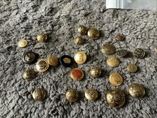 25 Vintage Military Buttons Various Size And Types Mostly Gold Coloured Metal 