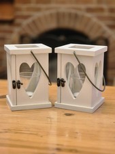 Pair Of Wooden Hurricane Lanterns  With Hanging Handles