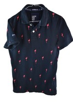 SUPERDRY Black Polo Shirt size S Mens Bermuda Polo Flamingo Print summer beach