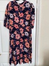 M&S Dress Size 16 Short Holly Willoughby Navy With Pink Flowers 
