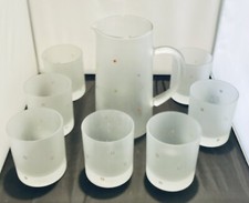 Vintage 1960,s Frosted glass lemonade water set jug and 8 glasses.