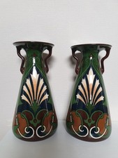 Pair Of Shelly Late Foley Intarsio Vases Excellent  Condition