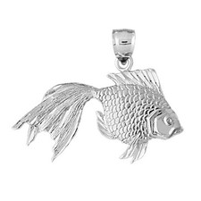 Rhodium Plated 925 Sterling Silver 42MM Veiltail Goldfish Pendant