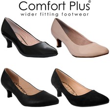 WOMEN COURT SHOES LADIES WIDE FITTING CLASSIC CASUAL FORMAL WORK LOW KITTEN HEEL