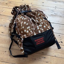 Burberry Fawn Collection 2019 Deer Print Nylon Drawstring Drawcord Tan Backpack 