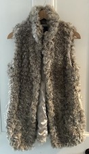 Next Lovely Women's Soft Brown Beige Curly Faux Fur Gilet, Size 8. VGC.