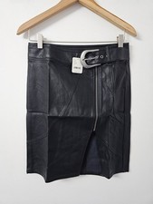 Free People Moto Biker Skirt Womens 6 Black Faux Leather Belted Zip Front Mini