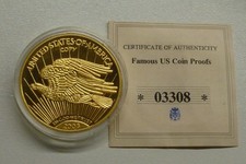 Famous US Coin Proofs 1933 $20 Double Eagle Gold Plated Copper dated 2003 40mm