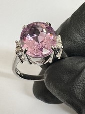 Gems Tv Stunning Deep Pink Patroke Kunzite & Diamond  18k White Gold Ring Size N