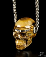 Necklace of 1.2" Tiger Iron Eye Hand Carved Crystal Skull Pendant