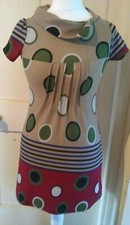 G-Heaven- Size Small- Brown Multi Colour - Circle Pattern - Autumn/Winter Dress 