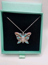 Diamante Butterfly S925 Sterling Silver Pendant Necklace 40-45 Cm Ladies Womens