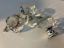 3 x 30mm Crystal Glass Door Knobs Diamond Drawer Cabinet Draw Pulls Handle