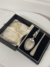 Vintage EPNS Silver Plate Deco Childs Pusher Trainer Spoon Set Cutlery