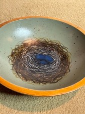 Vintage Retro Kitchen Hand Painted Tole Painting Wooden Bowl Bird's Nest Eggs