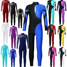 Kids Girls Sparkle Unitard Catsuit Long Sleeve Ballet Gymnastics Full Bodysuit 