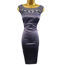 UK 16 Debenhams Debut Grey Satin Beaded Neckline Wedding Wiggle Pencil Dress