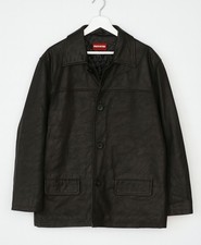 Vintage Black Real Leather Jacket Men’s Large Quilted Lined Button Up Car Coat L