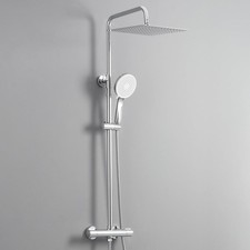 DERW Thermostatic Shower Mixer Set with 12" Square Rainfall Shower Head UK NEW
