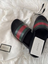Gucci Web Rubber Slide Sandals Black/ Green/Red Size 9