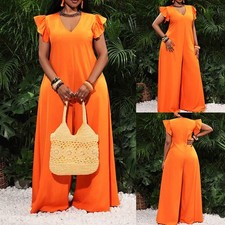 Women V Neck Jumpsuit Wide Leg