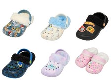 Boys Girls Clogs Borg Fleece Fur Lined with Charms Slippers House Shoes Size
