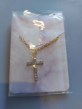 Gold Colour Sparkly Cross Pendant Necklace.  New (A206)