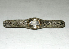 Antique Vintage Silver 835 Art Nouveau Brooch with Faceted Gemstone