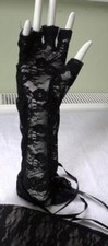 GOTH, EMO, STEAMPUNK, HALLOWEEN- BLACK LACE LONG FINGERLESS  GLOVES, LACE-UP