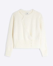 River Island Girls Jumper Cream Cut Out Button Up Crew Neck Sweat Pullover Top