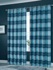 Check Tartan Blackout Eyelet Pair Curtains Thermal Ring Top