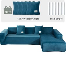 Sofa Covers For Corner L Shape 3+4 Seater Velvet Slip Covers w/4 Cushion Covers