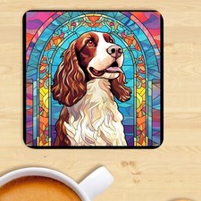 Pet Dog Coaster, Stained Glass Effect Print,  Springer Spaniel