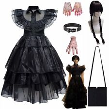 Kids Girls Wednesday The Addams Family Costume Halloween Dress Birthday Party UK
