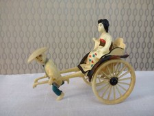 Vintage Small Figurine Celluloid Plastic Japanese Rickshaw Geisha Lady
