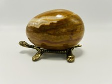 Brass Turtle Egg Stand Marbled Onyx Egg MCM Vintage