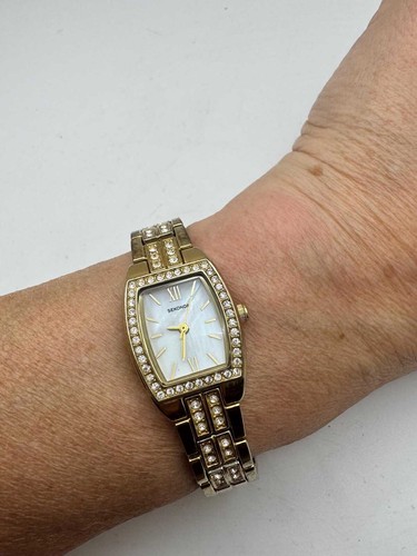 Gold tone crystal watch - gold, watch,
