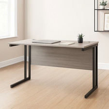 Grey Office Desk with Sturdy Iron Legs 