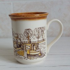 Biltons Country Village Scene Mug Cup Stoneware River Canal Boat Pub H 10cm