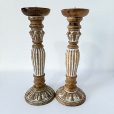 Laura Ashley Vintage Candlesticks Large Wooden Rustic Shabby Chic Barley Twist