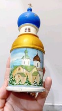 Vintage Russian Orthodox Church Decorative Handpainted Wooden Bell Ornament