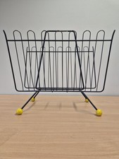 1950s Vintage Black Wire Yellow Atomic Feet Record/Magazine Rack