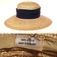 Vintage Laura Ashley Straw Hat Made In England Large Brim Summer Woven Sunhat