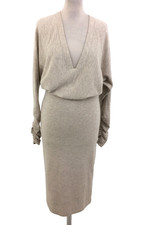 Reiss Women's Jumper Dress Size M Light Brown Knit Blouson V-neck Used F1