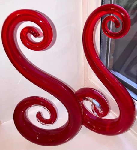 Pair red art glass swirl - art,