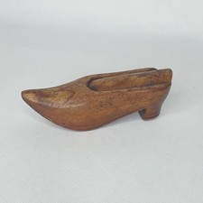 Antique Hand Carved Wooden Shoe Snuff Box With Hinged Lid