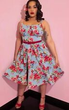 Vixen by Micheline Pitt Ingenue Dress in Vintage Blue and Red Rose Print