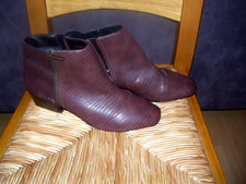 TU BROWN FAUX CROC ANKLE BOOTS