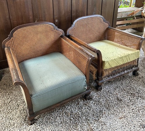 Pair antique art deco walnut - pair,