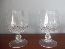 Pair of Vintage Cut Glass Brandy Balloon Snifter Glasses